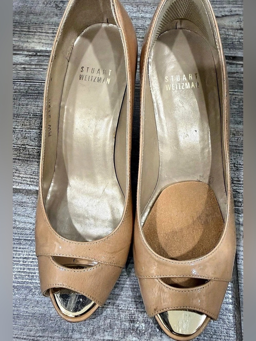 Stuart Weitzman Peep Toe Patent Heels in Brown